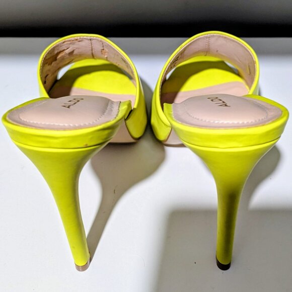 Aldo Neon Yellow Stiletto Mules Size 7 – Made in Brazil - Picture 3 of 6